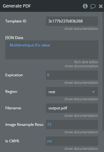 Configure the Generate PDF action