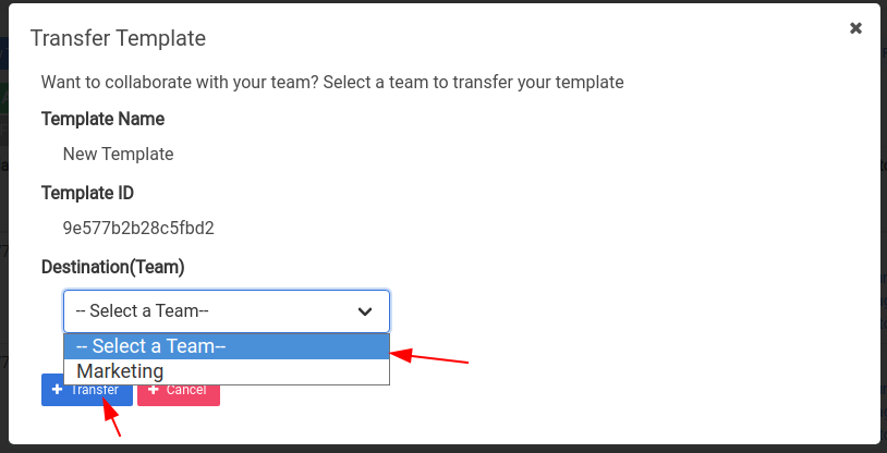 Transfer Templates to Team