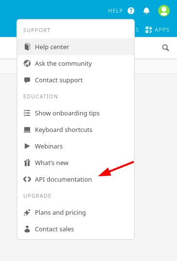 Opening the API documentation from Airtable’s help menu