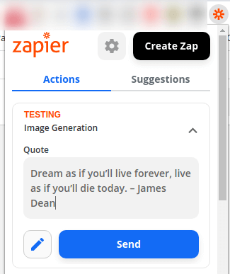 Entering a quote into the Zapier Push Chrome extension