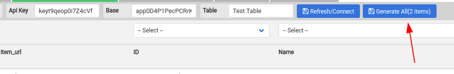 The Generate All control that rendered every record in the table