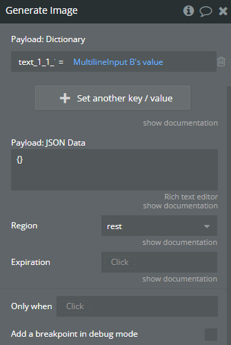 Bubble generate image action settings