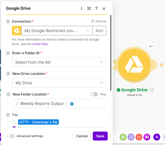 Configure the Google drive module